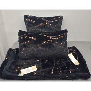 New Aviva Stanoff 3 Pc Set Throw Blanket &2 Pillows Sculptured Fur Luxury Velvet